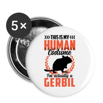 Nur ein Rennmaus Kostüm Nagetier Gerbil - Buttons groß 56 mm (5er Pack) - Weiß - Vorne