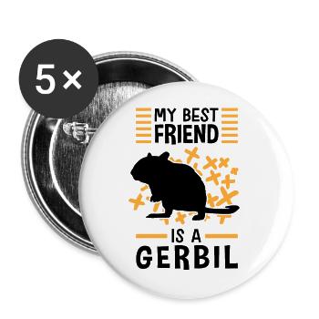 Rennmaus ist mein Freund Nagetier Gerbil - Buttons groß 56 mm (5er Pack) - Weiß - Vorne