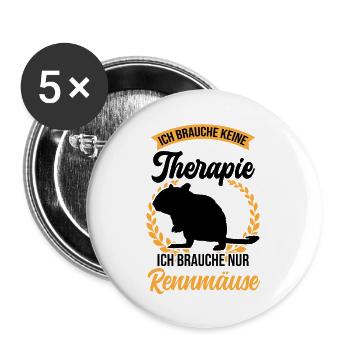 Rennmaus keine Therapie Rennratte Gerbil - Buttons groß 56 mm (5er Pack) - Weiß - Vorne