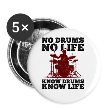 Schlagzeug Spieler Drummer - Buttons groß 56 mm (5er Pack) - Weiß - Vorne