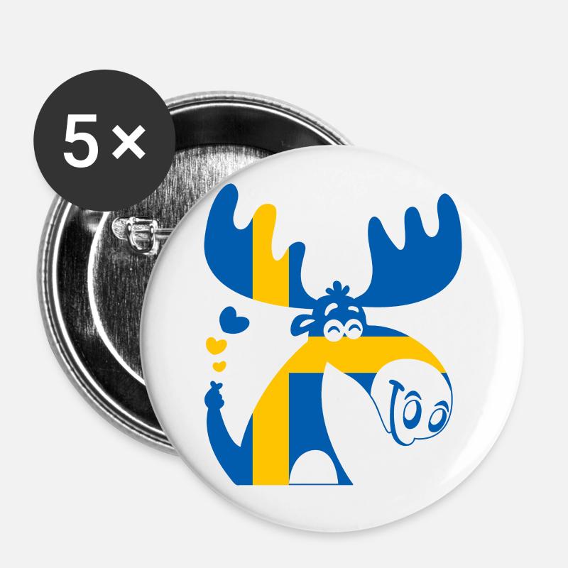 MOOSE SWEDEN FLAG - Buttons large 2.2''/56 mm (5-pack) - white