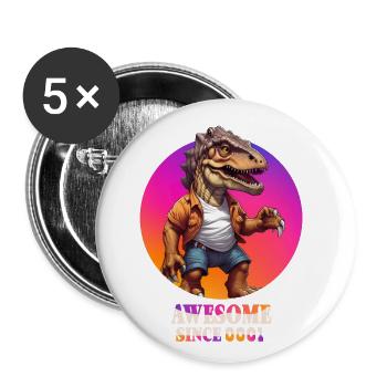 Dinosaure - Lot de 5 grands badges (56 mm) - blanc - Devant