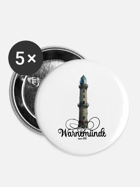 Warnemünde Leuchtturm - Buttons groß 56 mm (5er Pack) - Weiß
