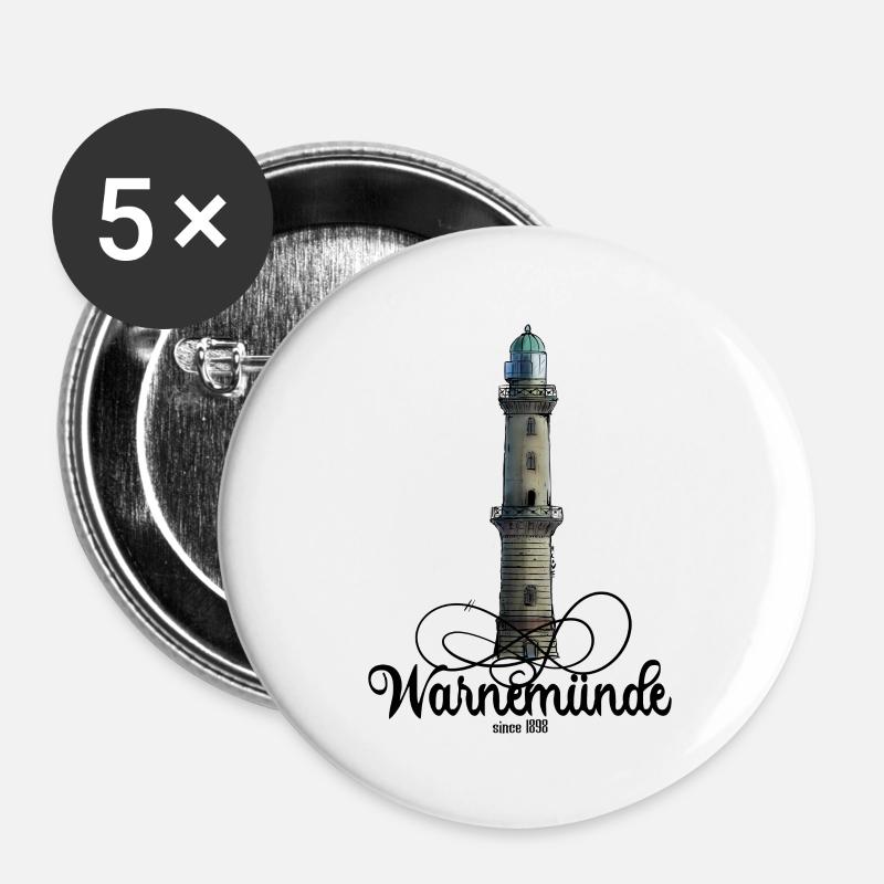 Warnemünde Leuchtturm - Buttons groß 56 mm (5er Pack) - Weiß