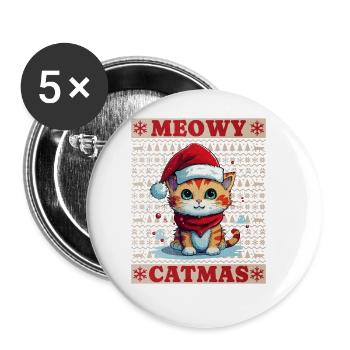 Cat Christmas Merry Meowy Catmas Ugly Funny - Buttons large 2.2''/56 mm (5-pack) - white - Front