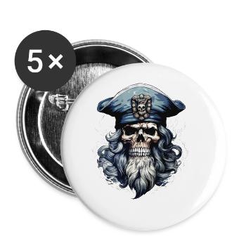 Sailor Skull Skull Captain Ahoy Ship - Buttons large 2.2''/56 mm (5-pack) - white - Front