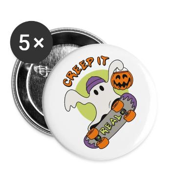 Creep It Real Halloween-Skater Geist skaten - Buttons groß 56 mm (5er Pack) - Weiß - Vorne