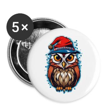 Süße Eule mit Weihnachtsmütze Kawaii Geschenk - Buttons groß 56 mm (5er Pack) - Weiß - Vorne