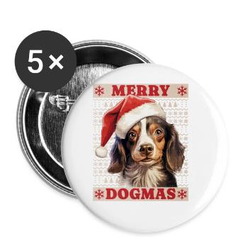Dog Christmas Merry Dogmas Santa Hat Ugly - Buttons large 2.2''/56 mm (5-pack) - white - Front