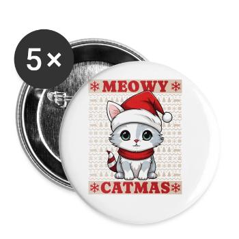 Cat Christmas Merry Meowy Catmas Ugly Cute - Buttons large 2.2''/56 mm (5-pack) - white - Front