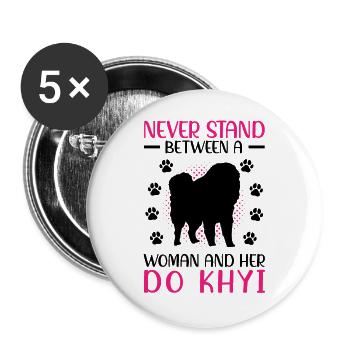 Woman and her Do Khyi Tibetan mastiff - Buttons large 2.2''/56 mm (5-pack) - white - Front