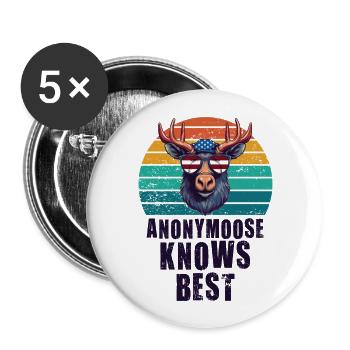 Anonymoose Knows Best Cool Elch - Buttons groß 56 mm (5er Pack) - Weiß - Vorne