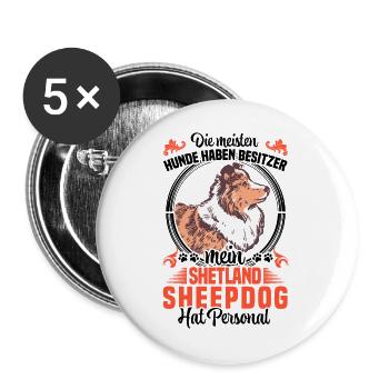 Shetland Sheepdog hat Personal Sheltie - Buttons groß 56 mm (5er Pack) - Weiß - Vorne