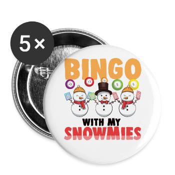 Bingo With My Snowmies Funny Snowman - Buttons large 2.2''/56 mm (5-pack) - white - Front