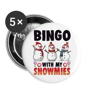 Bingo With My Snowmies Funny Snowman - Buttons large 2.2''/56 mm (5-pack) - white - Front