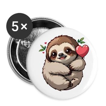 Verschenke dieses süße Faultier zum Valentinstag - Buttons groß 56 mm (5er Pack) - Weiß - Vorne