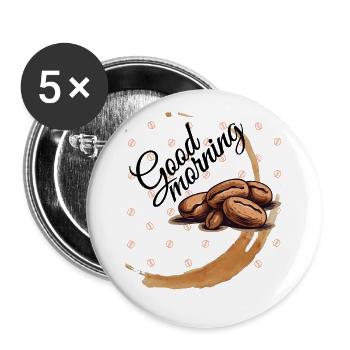 Good Morning Coffee Coffee Beans - Buttons large 2.2''/56 mm (5-pack) - white - Front