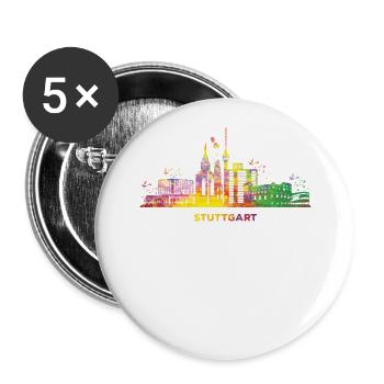 Stadtbild Stuttgart Skyline Stuttgarter - Buttons groß 56 mm (5er Pack) - Weiß - Vorne