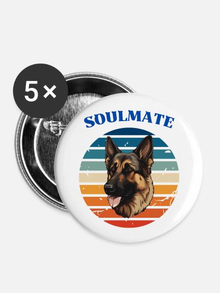 Soulmate Hund - Buttons groß 56 mm (5er Pack) - Weiß