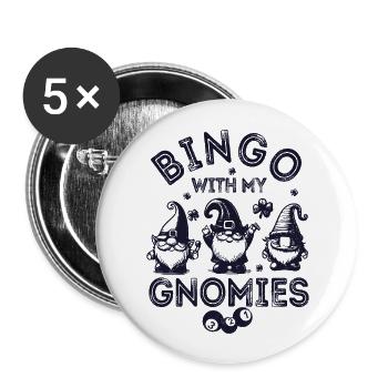 Bingo avec mes gnomies Bingo amusant - Lot de 5 grands badges (56 mm) - blanc - Devant