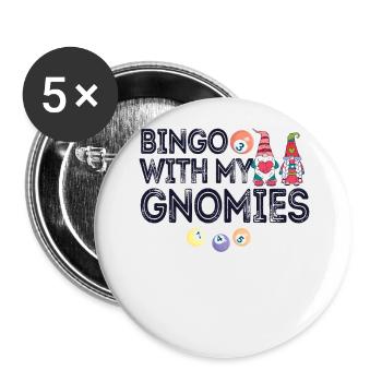 Bingo avec mes gnomies Bingo amusant - Lot de 5 grands badges (56 mm) - blanc - Devant