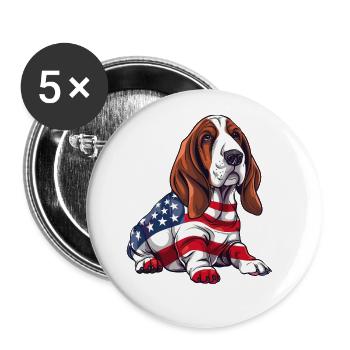 Basset Hound Dog 4 juillet Drapeau américain cadeaux - Lot de 5 grands badges (56 mm) - blanc - Devant