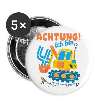 Ich bin 4 Geburtstag des Baggers, Geschenk 4 - Buttons groß 56 mm (5er Pack) - Weiß - Vorne