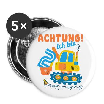 Ich bin 2 Geburtstag des Baggers, Geschenk 2 - Buttons groß 56 mm (5er Pack) - Weiß - Vorne