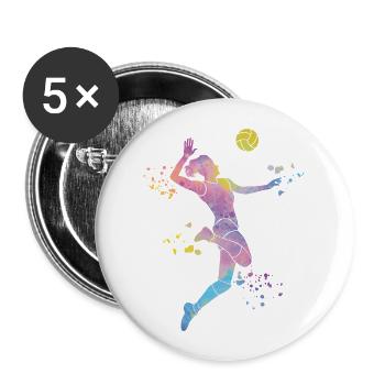 Volleyballspieler Kinder Beachvolleyball - Buttons groß 56 mm (5er Pack) - Weiß - Vorne