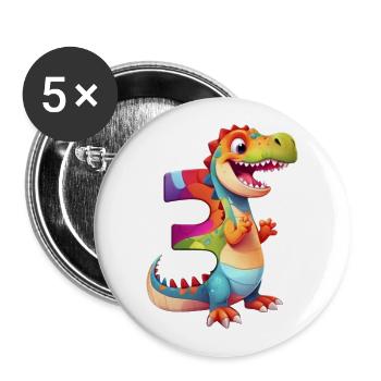 DINO 3 JAHRE DINOSAURIER NUMMER 3. GEBURTSTAG - Buttons groß 56 mm (5er Pack) - Weiß - Vorne