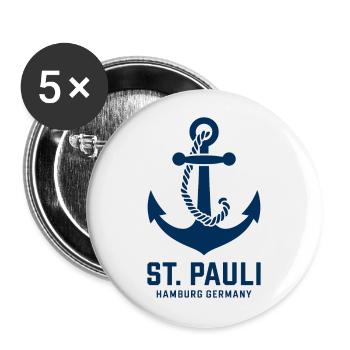 St. Pauli Hamburg Anker Reeperbahn - Buttons groß 56 mm (5er Pack) - Weiß - Vorne