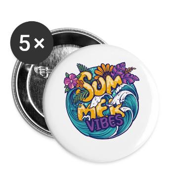 Summer Vibes Waves Und Immer Im Urlaub - Buttons groß 56 mm (5er Pack) - Weiß - Vorne