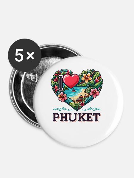 I love Phuket - Buttons groß 56 mm (5er Pack) - Weiß