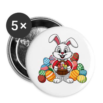 Funny Easter bunny with lots of colorful Easter eggs - Buttons large 2.2''/56 mm (5-pack) - white - Front