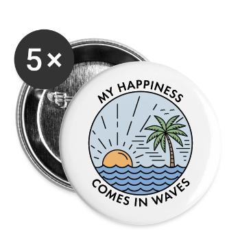 Mon bonheur vient par vagues - Lot de 5 grands badges (56 mm) - blanc - Devant