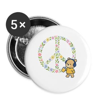 Peace Flowers Blossoms - Buttons large 2.2''/56 mm (5-pack) - white - Front