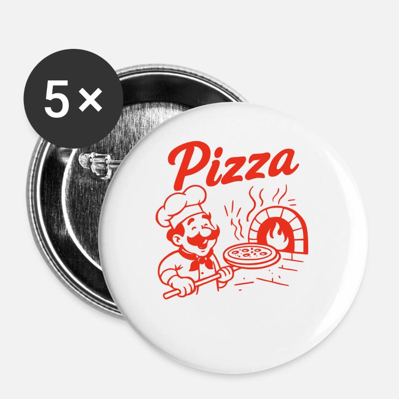 Pizzabäcker Retro Design - Buttons groß 56 mm (5er Pack) - Weiß