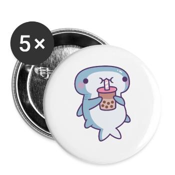Requin marteau mignon buvant du thé Boba - Lot de 5 grands badges (56 mm) - blanc - Devant