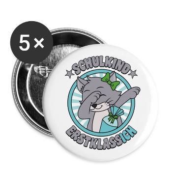 Schulkind Erstklassig Katze Mädchen Erstklassich - Buttons groß 56 mm (5er Pack) - Weiß - Vorne