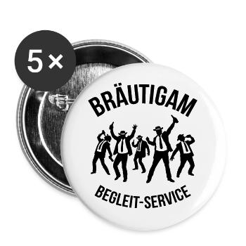 Bräutigam Begleit-Service (JGA Begleitservice / B) - Buttons groß 56 mm (5er Pack) - Weiß - Vorne