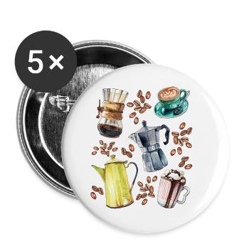 Café - Édition Barista - Lot de 5 grands badges (56 mm) - blanc - Devant