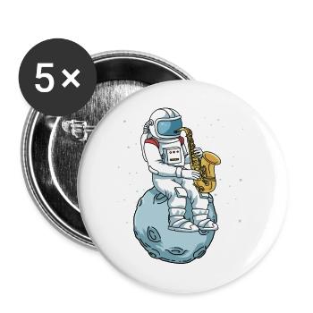 Saxophon Shirt Männer Astronaut Mond Jazz Musik - Buttons groß 56 mm (5er Pack) - Weiß - Vorne