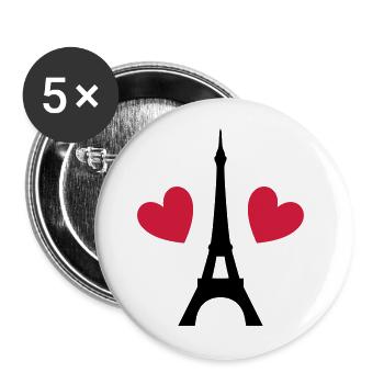 ★ Designfarben änderbar ★ Eiffelturm, zwei Herzen - Buttons groß 56 mm (5er Pack) - Weiß - Vorne