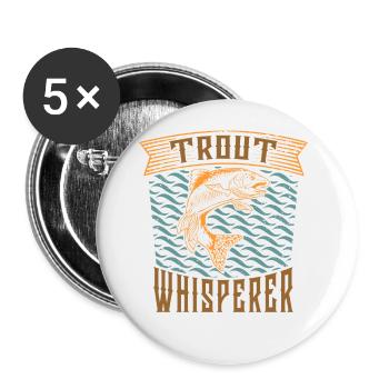 Trout Whisperer - Cooles Forellen Angler - Buttons groß 56 mm (5er Pack) - Weiß - Vorne