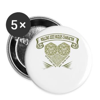 Rolling Dice crée du caractère - RPG de table D20 - Lot de 5 grands badges (56 mm) - blanc - Devant