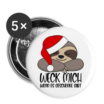 Sloth Santa Wake me up when there are gifts - Buttons large 2.2''/56 mm (5-pack) - white - Front