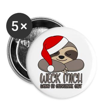 Sloth Wake me up when there are gifts - Buttons large 2.2''/56 mm (5-pack) - white - Front