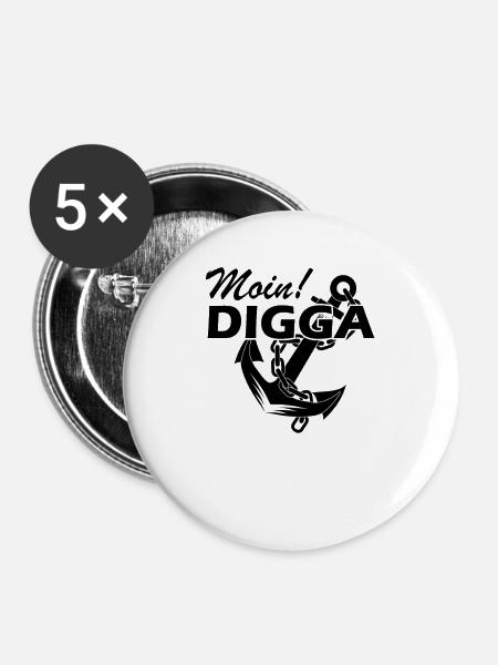Moin Digga Anker - Buttons groß 56 mm (5er Pack) - Weiß