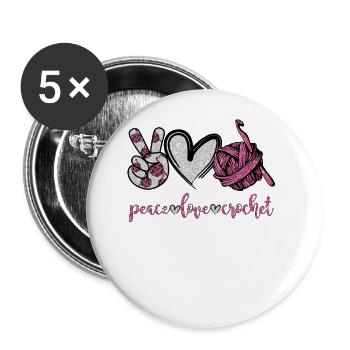 Peace Love Crochet Funny Crocheting T Shirt - Buttons groß 56 mm (5er Pack) - Weiß - Vorne