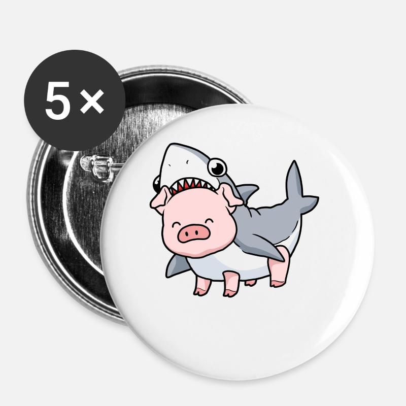 Pig shark costume gift funny pig - Buttons large 2.2''/56 mm (5-pack) - white